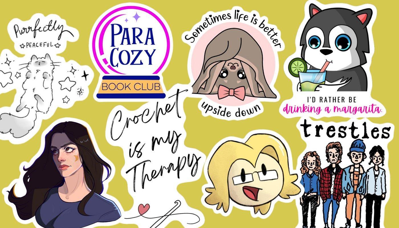 different stickers from shop owners